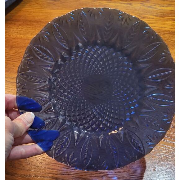 Avon Royal Sapphire Cobalt Blue SALAD Glass Plates Leaf Arcoroc France Set of 4 - Picture 6 of 15